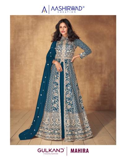 AASHIRWAD MAHIRA 9883 TO 9886 DESIGNER SILK GOWN WHOLESALER IN INDIA